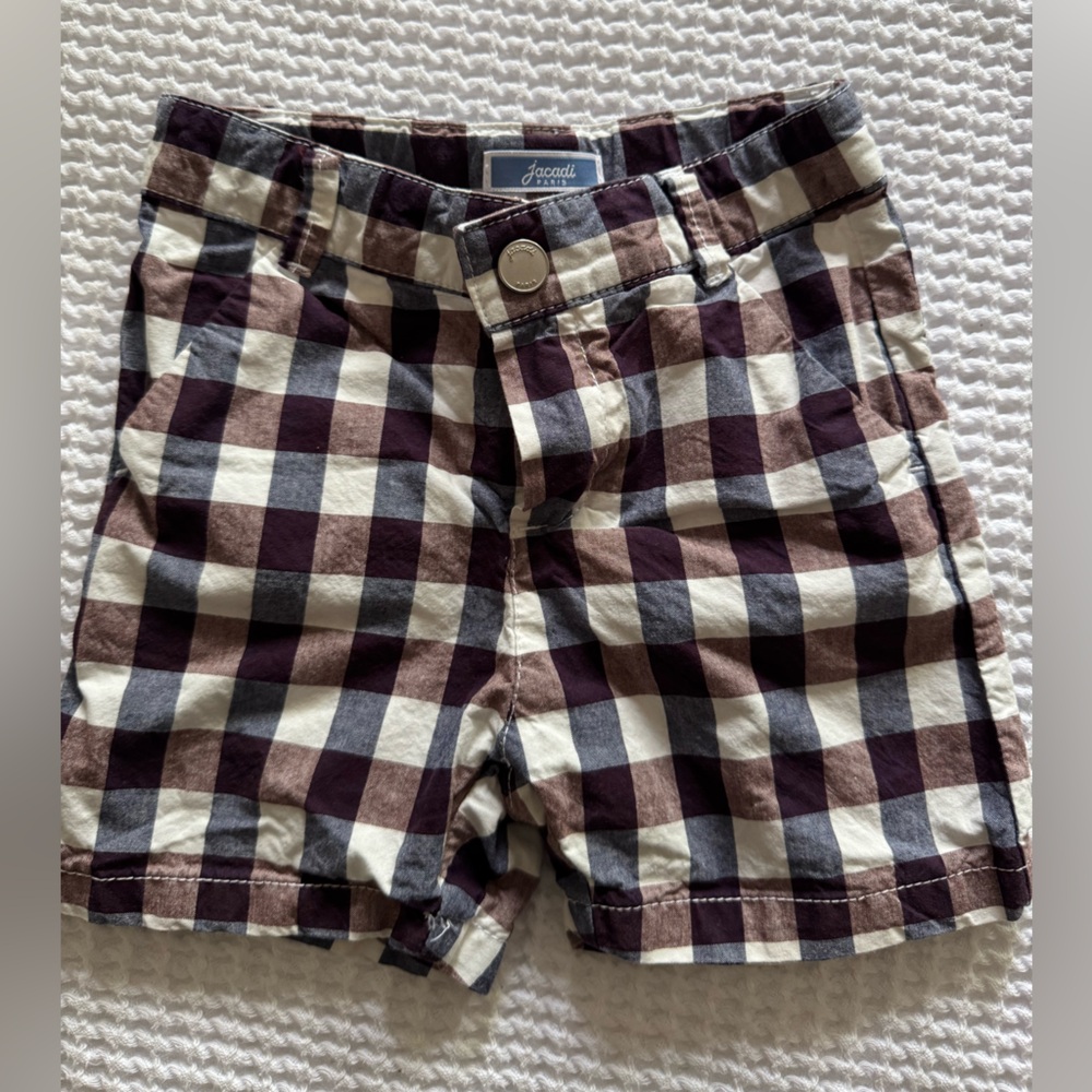 Jacadi 18M Checkered Shorts in Blue White, and Brown